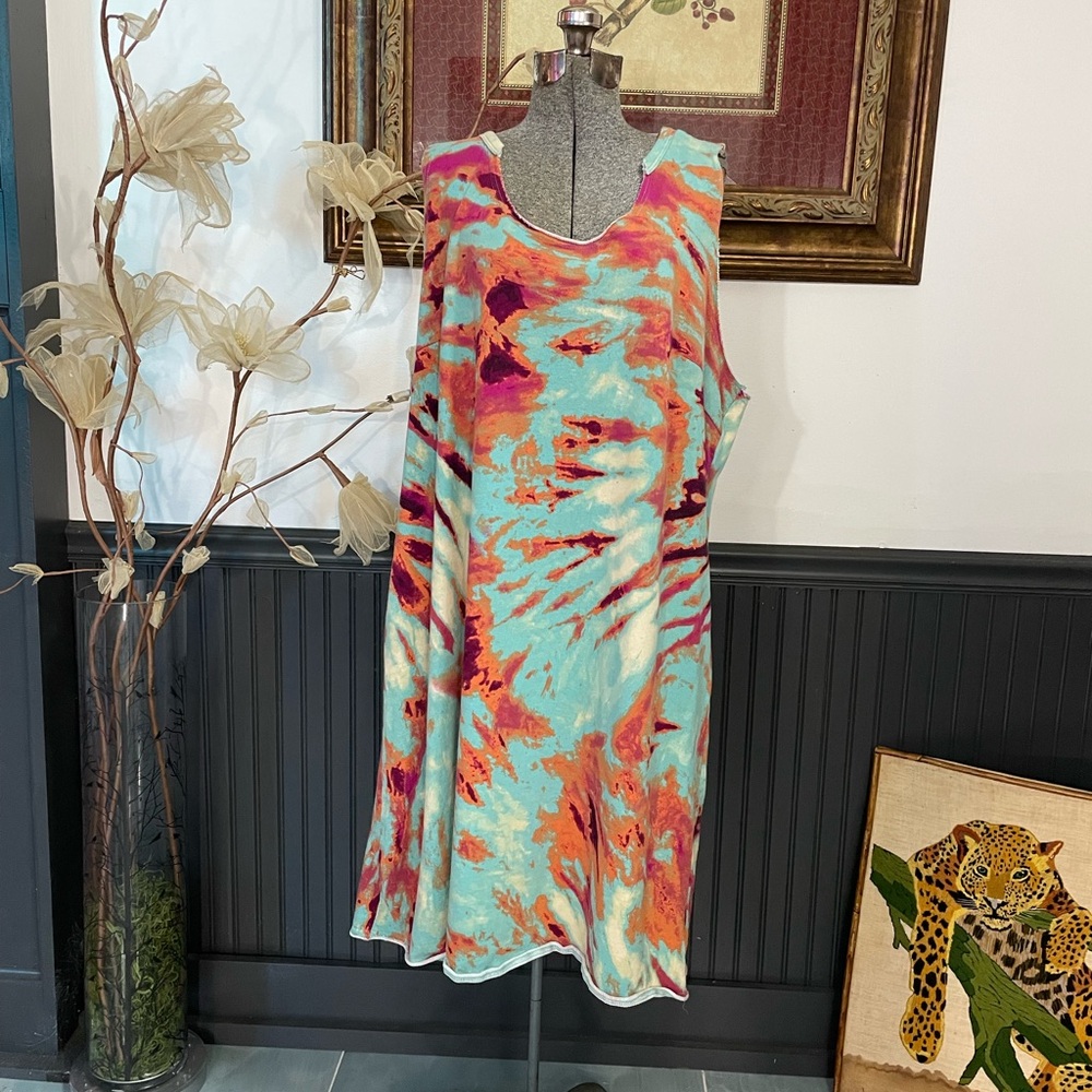 Tie Dye Colorful Terry Sundress Shift Pullover Relaxed Dress - Sz 22/24 💚🎀